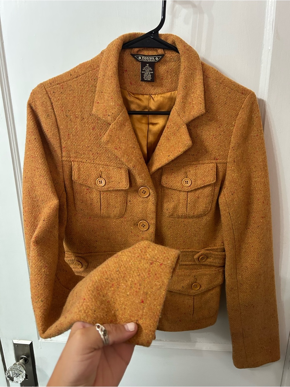 Fossil Mustard Wool-Blend Notch Collar Button Jacket View 5